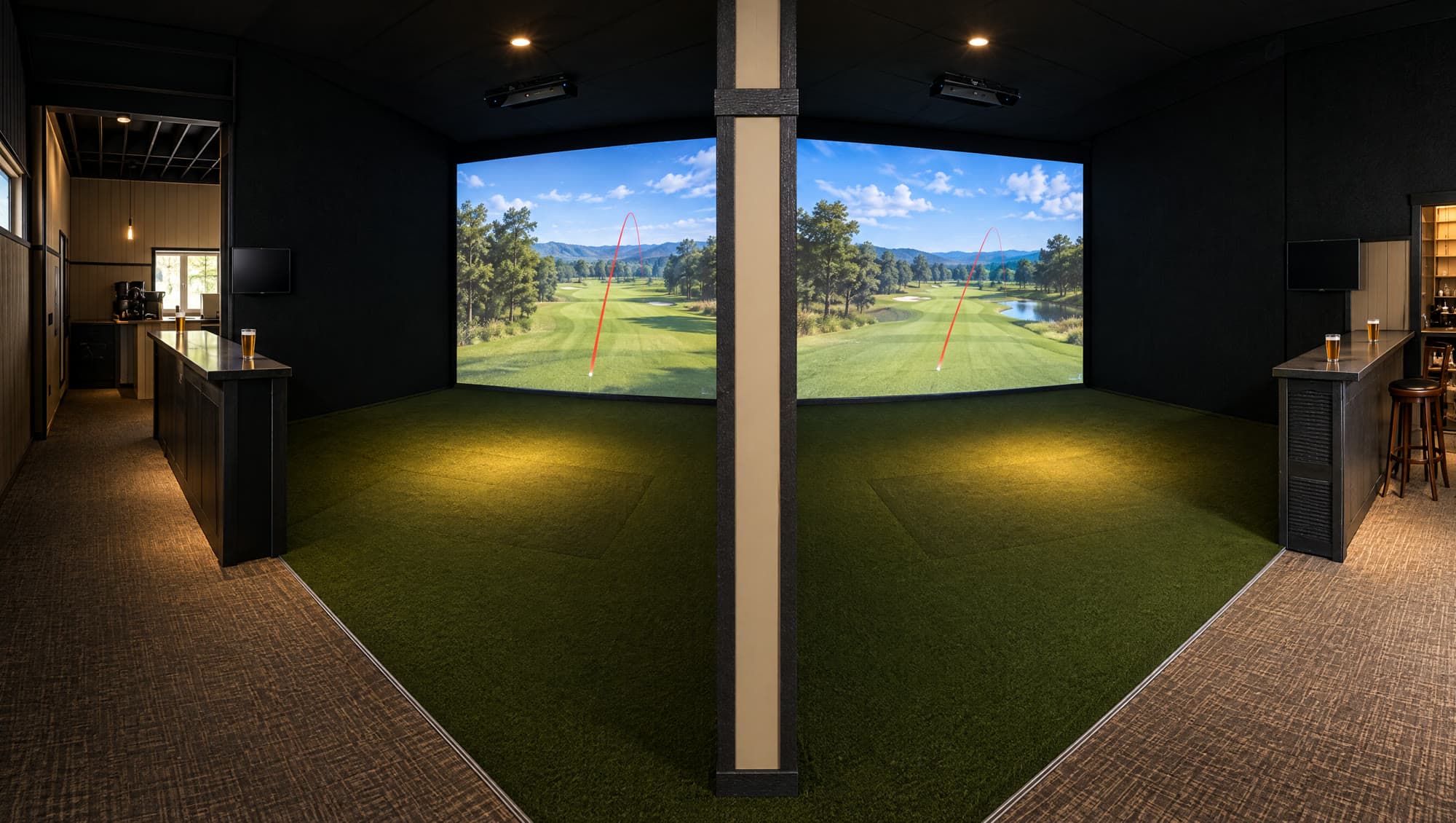 The simulator bays set up for an evening